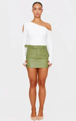Khaki Faux Leather Belted Mini Skirt