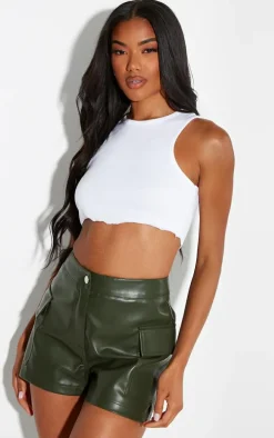 Khaki Faux Leather Mini Shorts
