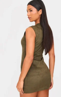 Khaki Faux Suede Bodycon Dress