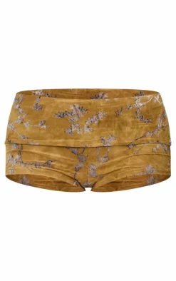 Khaki Floral Print Devore Low Rise Hot Pants