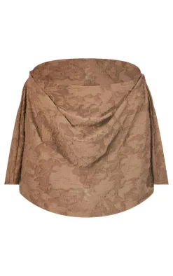 Khaki Floral Sheer Burnout Asymmetric Drape Detail Mini Skirt