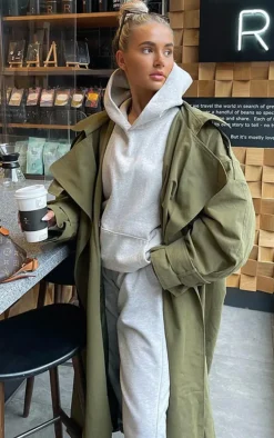 Khaki Hooded Oversized Woven Trench Coat