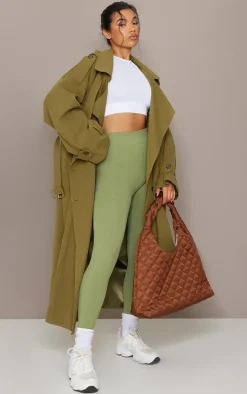Khaki Hooded Oversized Woven Trench Coat