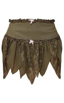 Khaki Lace Detail Rara Micro Mini Skirt