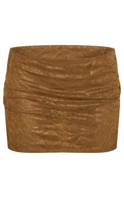 Khaki Lace Low Rise Mini Skirt