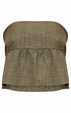 Khaki Linen Look Floaty Bandeau Top