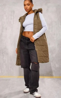 Khaki Longline Puffer Vest