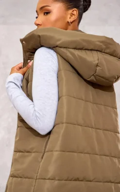 Khaki Longline Puffer Vest