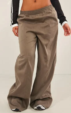 Khaki Marl Woven Pintuck Elasticated Waist Pants
