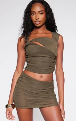Khaki Mesh Sheer Micro Mini Skirt
