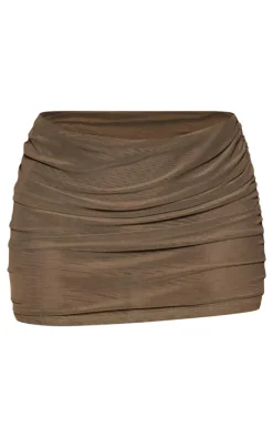 Khaki Mesh Sheer Micro Mini Skirt