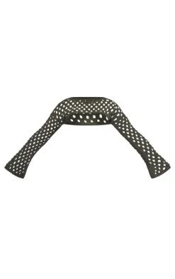 Khaki Open Knit Flare Sleeves Knitted Top