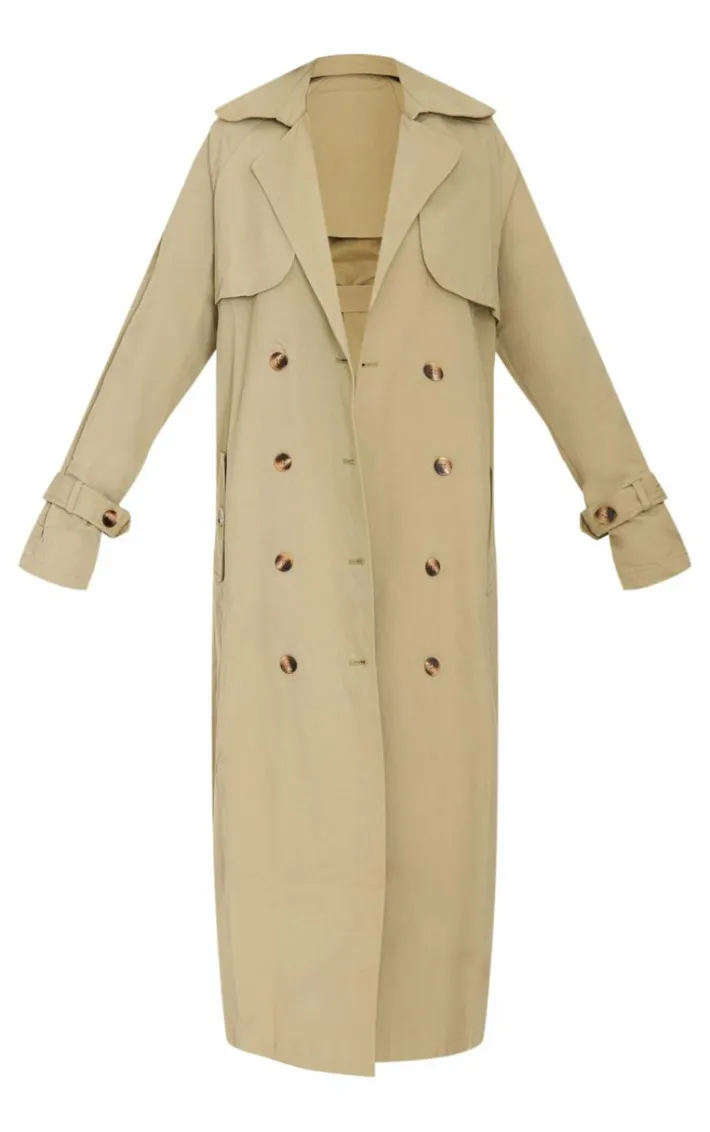Khaki Panel Detail Belted Trench Coat