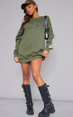 Khaki Pennsylvania Graphic Embroidered Sweater Dress