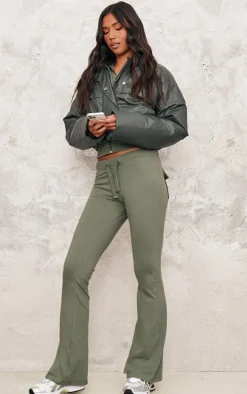 Khaki Pocket Detail Lightweight Puffer Jacket