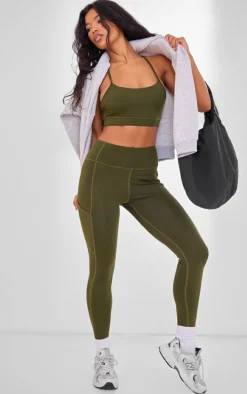 Khaki Pocket Detail Sculpt Leggings