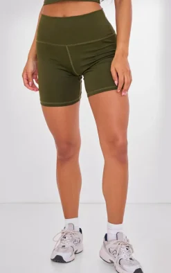 Khaki Pocket Detail Sculpt Biker Shorts