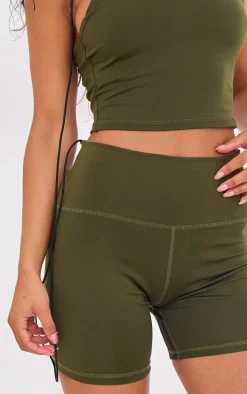 Khaki Pocket Detail Sculpt Biker Shorts
