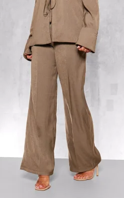 Khaki Premium Mid Rise Wide Leg Pants