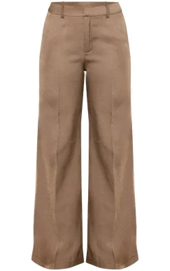 Khaki Premium Mid Rise Wide Leg Pants