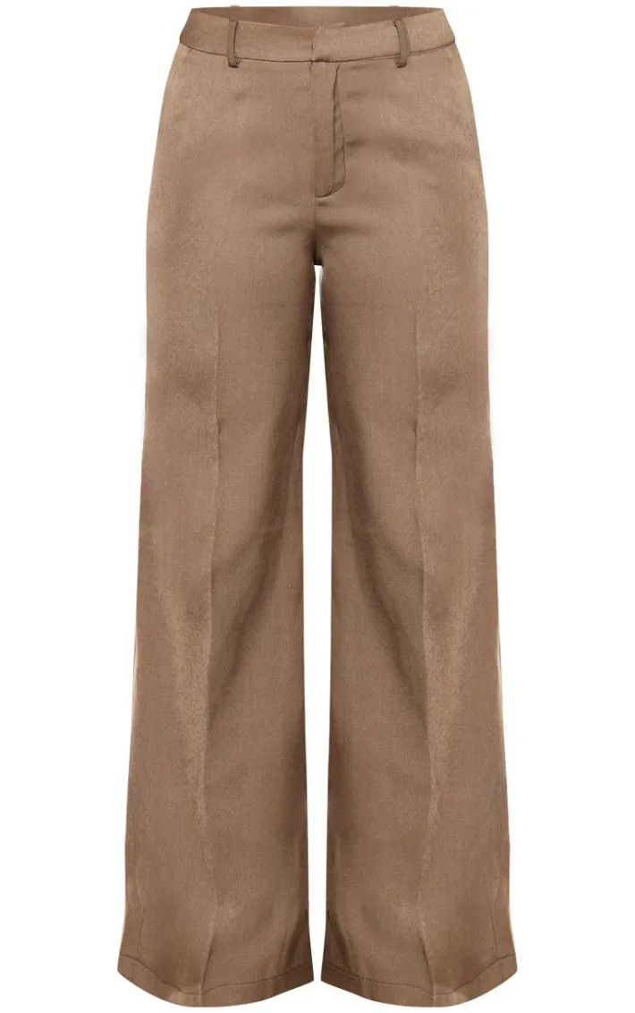 Khaki Premium Mid Rise Wide Leg Pants