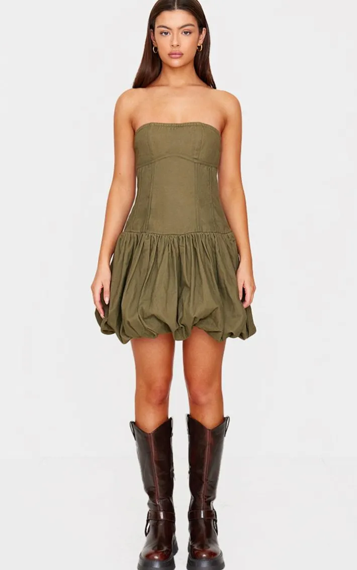 Khaki Premium Twill Puffball Dress