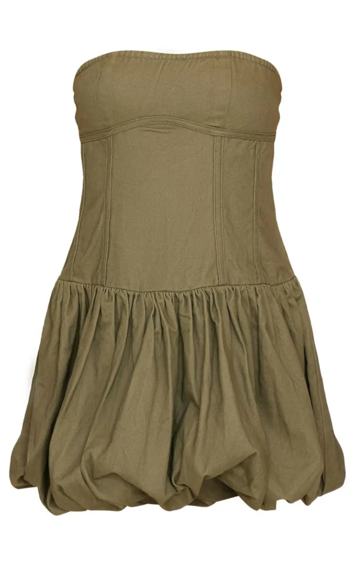 Khaki Premium Twill Puffball Dress