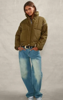 Khaki Quilted Padded Longline Jacket