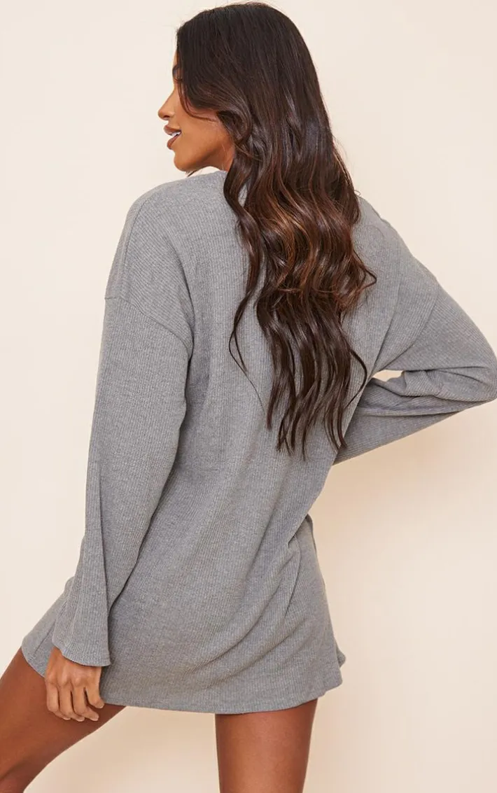 Khaki Rib V Bar Shift Dress