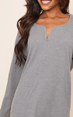 Khaki Rib V Bar Shift Dress