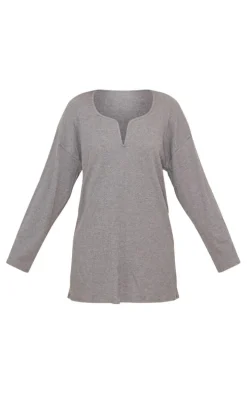 Khaki Rib V Bar Shift Dress