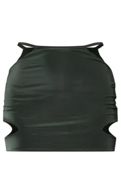 Khaki Slinky Cut Out Strappy Mini Skirt
