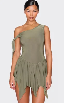 Khaki Slinky Tie Strap Rara Skort Romper