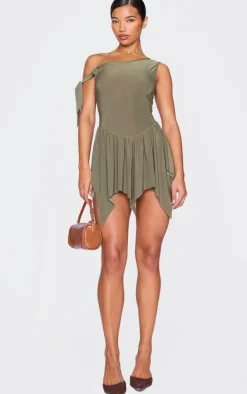 Khaki Slinky Tie Strap Rara Skort Romper