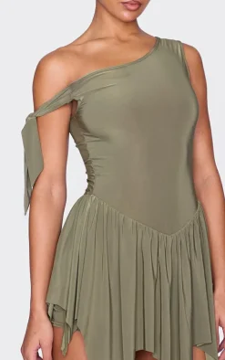 Khaki Slinky Tie Strap Rara Skort Romper