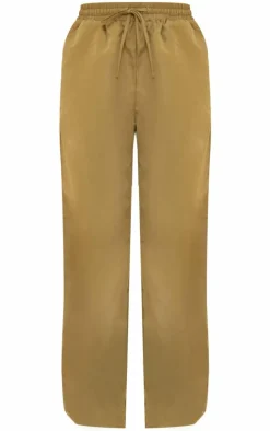 Khaki Soft Tailored Drawstring Waist Wide Leg Pants
