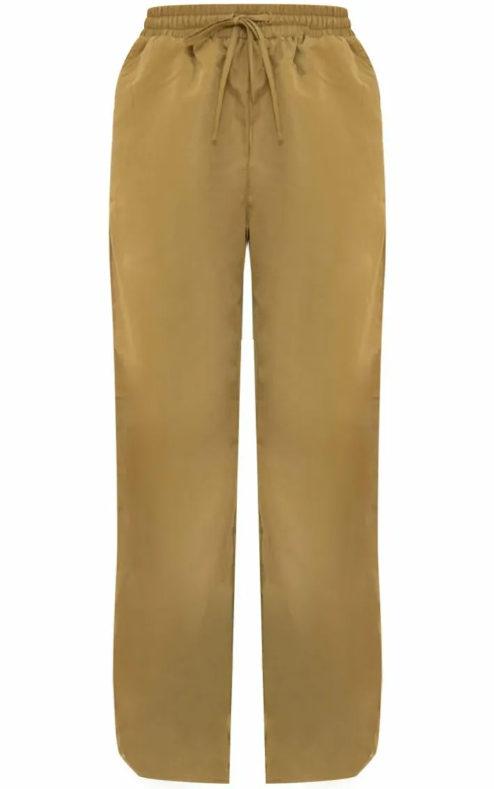 Khaki Soft Tailored Drawstring Waist Wide Leg Pants