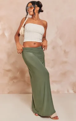 Khaki Soft Touch Low Rise Drapy Maxi Skirt
