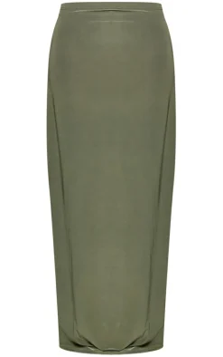 Khaki Soft Touch Low Rise Drapy Maxi Skirt
