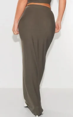 Khaki Soft Touch Low Rise Maxi Skirt