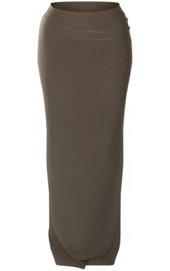 Khaki Soft Touch Low Rise Maxi Skirt