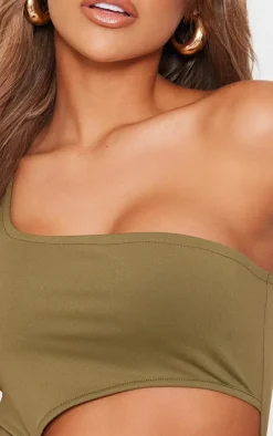 Khaki Soft Touch One Shoulder Cut Out Bodycon Dress
