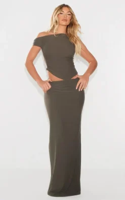 Khaki Soft Touch Sleeveless Asymmetric Hem Top