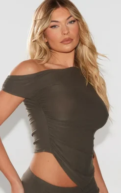 Khaki Soft Touch Sleeveless Asymmetric Hem Top