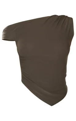 Khaki Soft Touch Sleeveless Asymmetric Hem Top