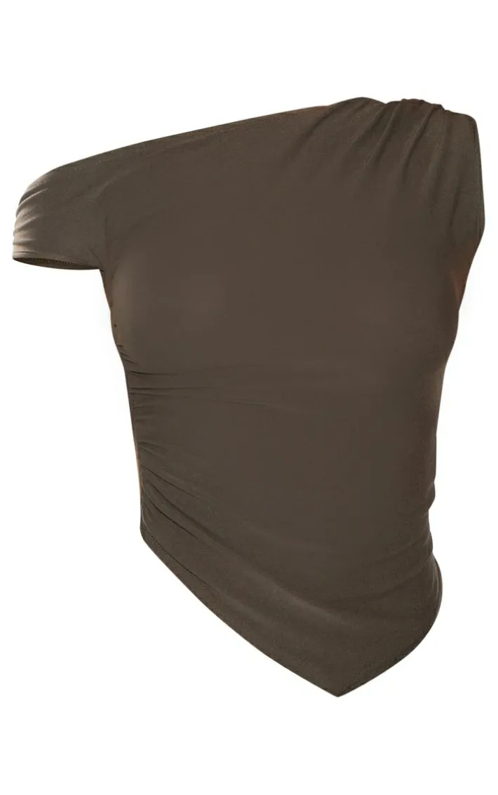 Khaki Soft Touch Sleeveless Asymmetric Hem Top