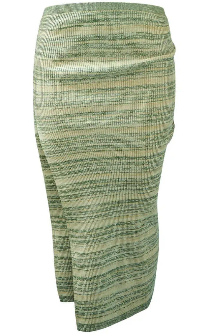 Khaki Space Dye Knit Midi Skirt