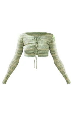 Khaki Space Dye Lace Knit Top