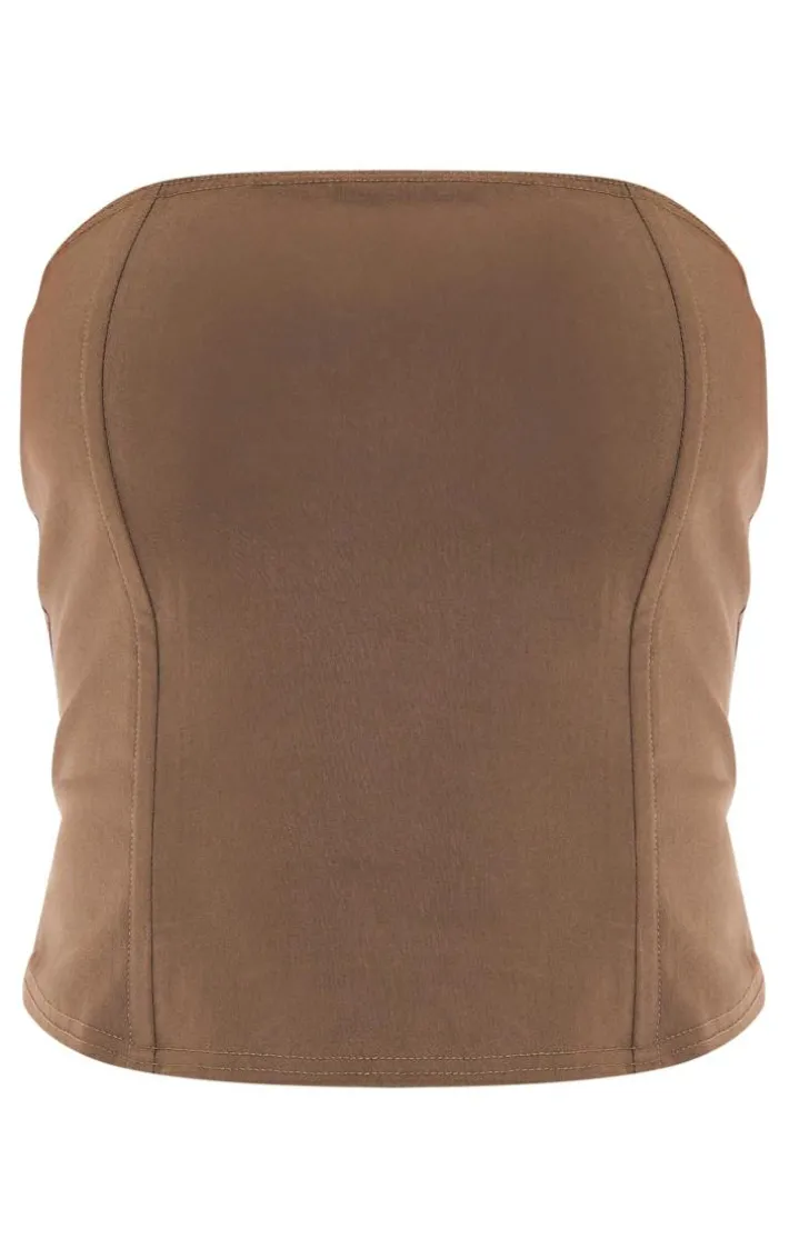 Khaki Stretch Woven Bandeau Corset