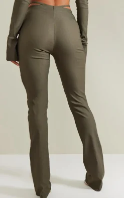 Khaki Stretch Woven Cut Out Detail Skinny Flared Pants